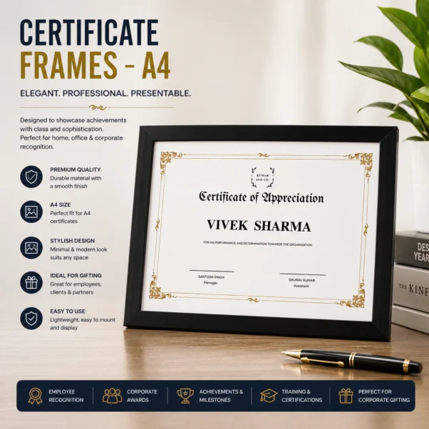 Certificate Frame A4 Corporate | Ready-to-Display Wall Frame | PrintItNice