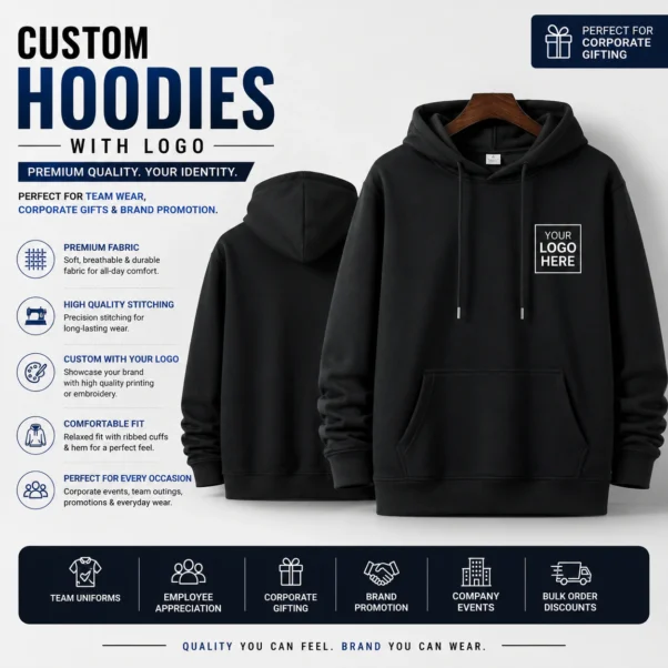 Custom Hoodie Corporate Multi Color Print | 320 GSM Cotton Blend, French Terry | PrintItNice