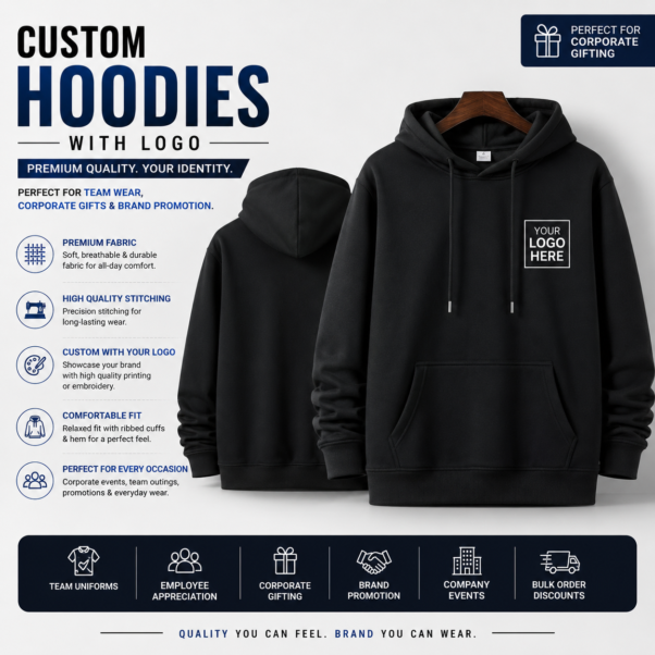 Custom Hoodie Corporate Multi Color Print | 320 GSM Cotton Blend, French Terry | PrintItNice