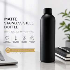 Matte Black Steel Bottle Corporate Gift | Smudge-Resistant Soft-Touch Coat | PrintItNice