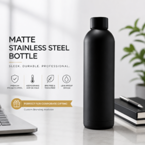Matte Black Steel Bottle Corporate Gift | Smudge-Resistant Soft-Touch Coat | PrintItNice