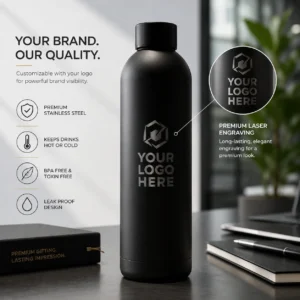Matte Black Steel Bottle Corporate Gift | Smudge-Resistant Soft-Touch Coat | PrintItNice