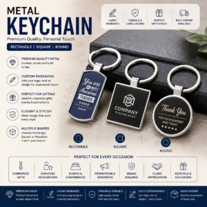 Metal Keychain Corporate Logo | Rectangle, Square, or Round Metal Build | PrintItNice