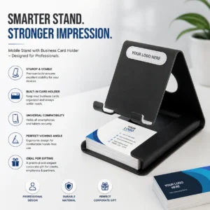 Mobile Stand Business Card Holder | Dual-Purpose Metal Desk Piece | PrintItNice
