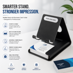 Mobile Stand Business Card Holder | Dual-Purpose Metal Desk Piece | PrintItNice