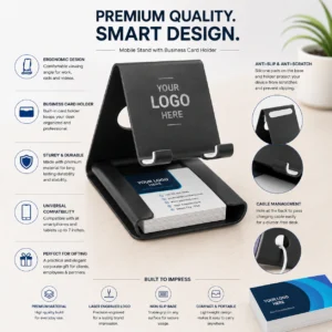 Mobile Stand Business Card Holder | Dual-Purpose Metal Desk Piece | PrintItNice