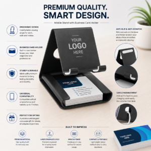 Mobile Stand Business Card Holder | Dual-Purpose Metal Desk Piece | PrintItNice