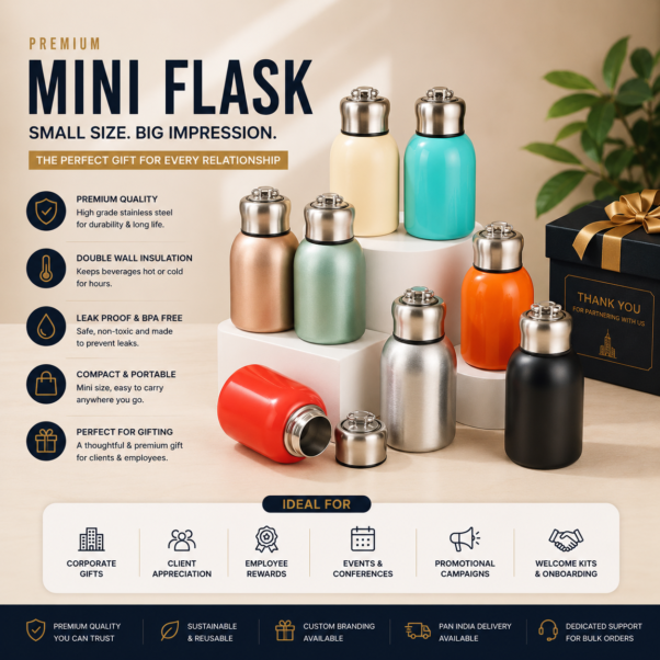 Corporate Mini Flask Custom Logo | Compact Stainless Steel Build | PrintItNice
