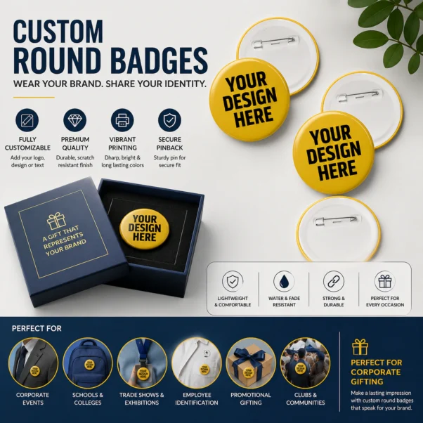 Custom Round Badges Corporate | Standard Round Format, Full-Colour Print | PrintItNice