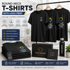 Custom Round Neck T-shirt Corporate | Bio-Washed Cotton, 4-Colour Print | PrintItNice