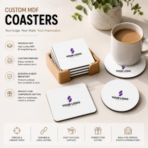 MDF Coasters Corporate Logo | Full-Colour Sublimation, Set-Friendly | PrintItNice