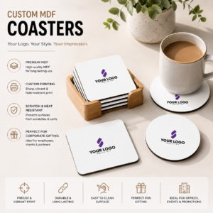 MDF Coasters Corporate Logo | Full-Colour Sublimation, Set-Friendly | PrintItNice