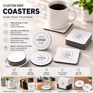 MDF Coasters Corporate Logo | Full-Colour Sublimation, Set-Friendly | PrintItNice