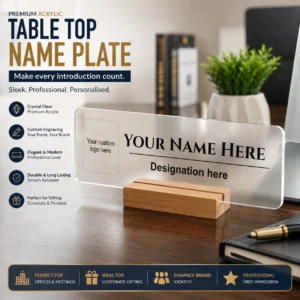 Acrylic Table Top Name Plate | Glass-Like Acrylic Finish | PrintItNice