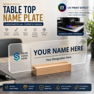 Acrylic Table Top Name Plate | Glass-Like Acrylic Finish | PrintItNice