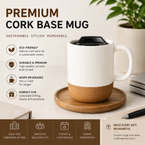 White Cork Mug Corporate Gift | Eco-Conscious Cork Base | PrintItNice