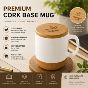 White Cork Mug Corporate Gift | Eco-Conscious Cork Base | PrintItNice